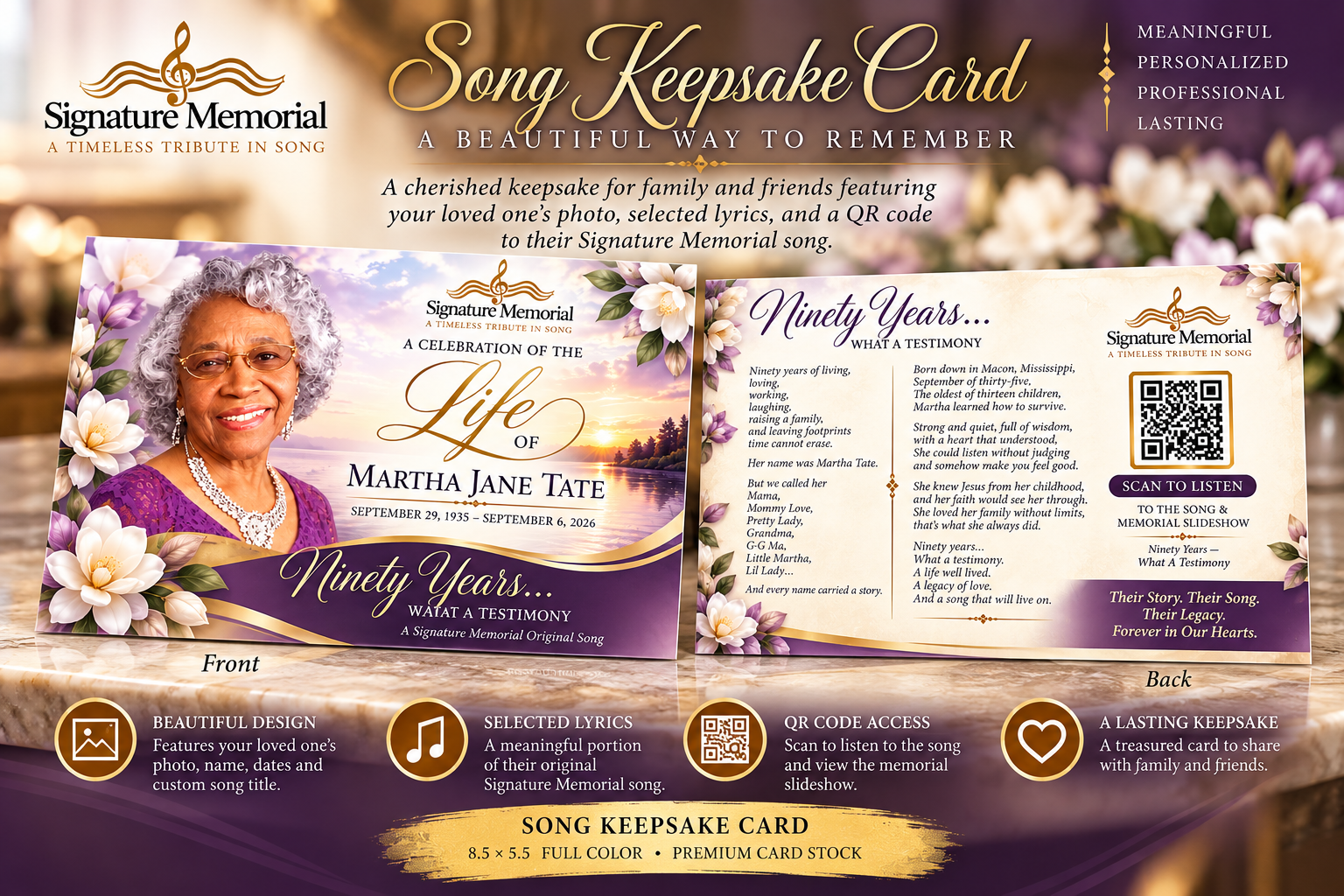 Signature Keepsake Lyric Cards front and back display