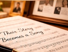 Their Story Becomes a Song - Sheet music manuscript with fountain pen